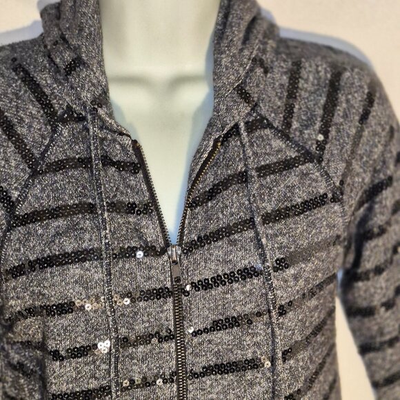 FOREVER 21 zippered Hoodie, Black and gray w/ silver sequins in size small - Picture 5 of 16